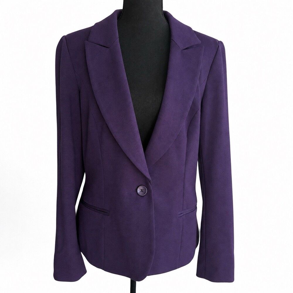 WHBM Purple Shawl Collar Knit Blazer Jacket Tag 14 Fit 10/12 Tailored Lined